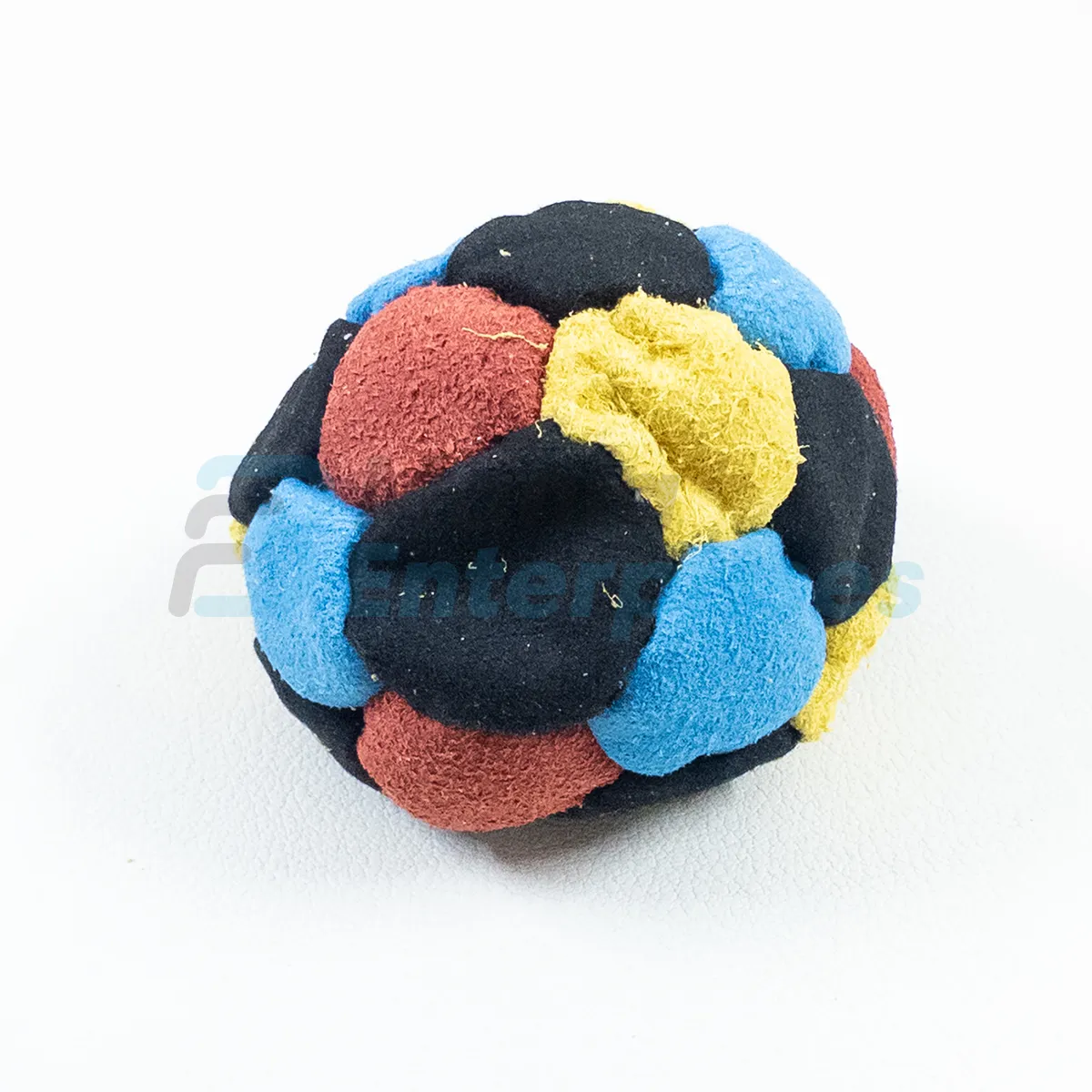 Multi Color 32 Panel Footbag FBG-1002 in black, red, blue and yellow synthetic suede