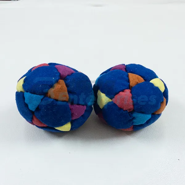 Multi Color 32 Panel Footbag, Style 2 FBG-1022 in blue, red, orange and yellow synthetic suede, view 4