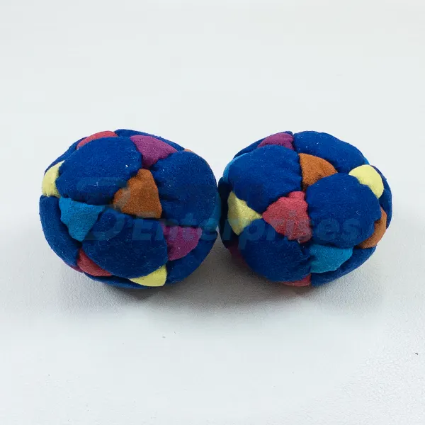 Multi Color 32 Panel Footbag, Style 2 FBG-1022 in blue, red, orange and yellow synthetic suede, view 5