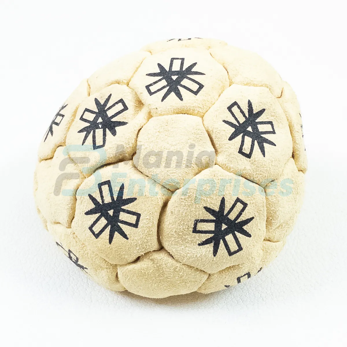 Single Color 32 Panel Footbag FBG-1001 in cream with black star print synthetic suede