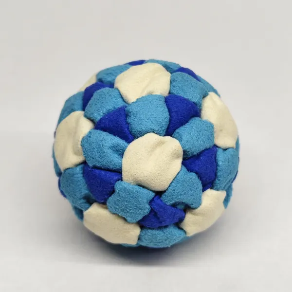 Three Color 62 Panel Footbag FBG-1033 in sky blue, royal blue and cream synthetic suede