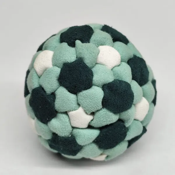Three Color 92 Panel Footbag FBG-1030 in mint, dark green and white synthetic suede