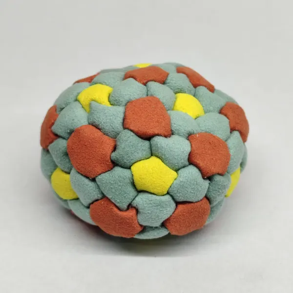 Three Color 92 Panel Footbag FBG-1031 in sage, rust and yellow synthetic suede, view 2