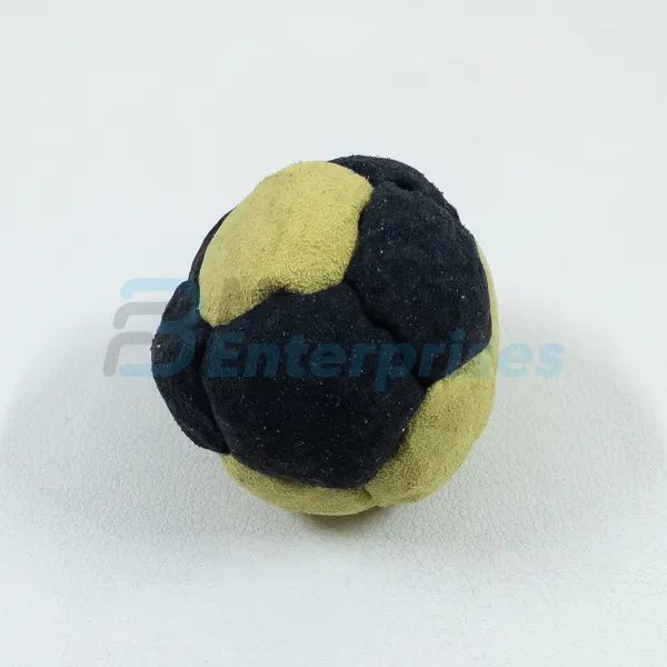 Two Color 12 Panel Footbag FBG-1024 in black and yellow synthetic suede, view 2