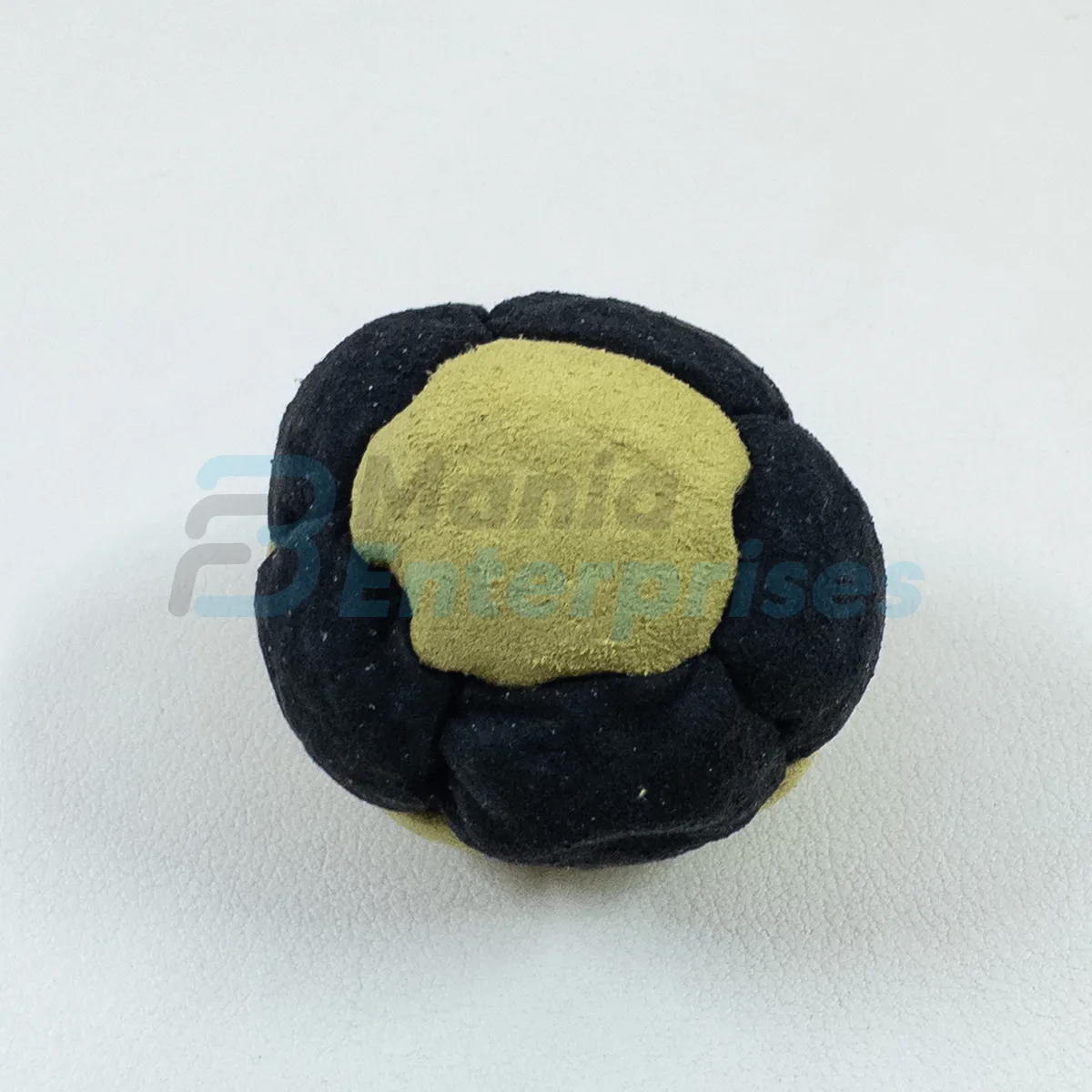 Two Color 12 Panel Footbag FBG-1024 in black and yellow synthetic suede