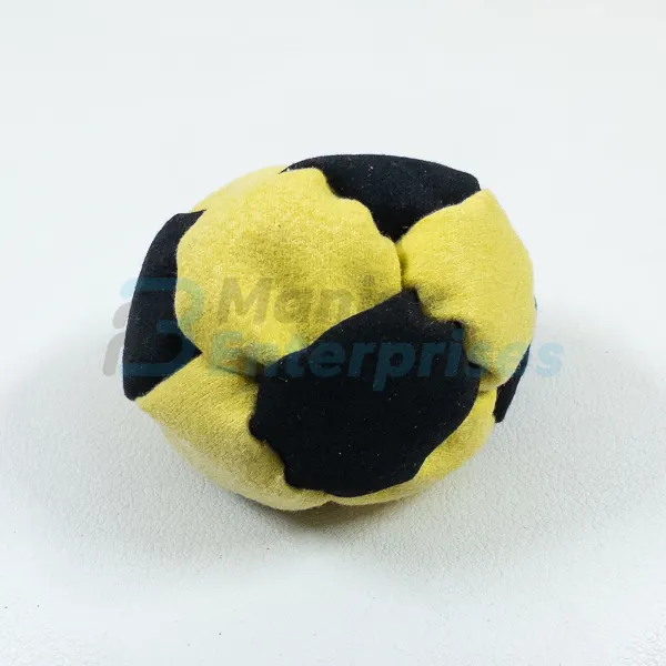Two Color 14 Panel Footbag FBG-1019 in black and yellow synthetic suede, view 3