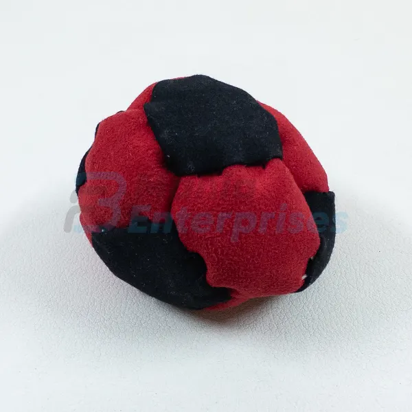 Two Color 14 Panel Footbag FBG-1020 in red and black synthetic suede, view 3