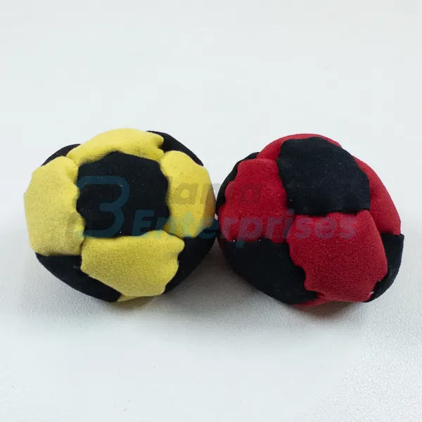 Two Color 14 Panel Footbag FBG-1020 in red and black synthetic suede, view 4