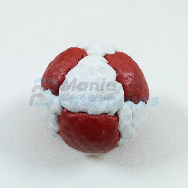Two Color 14 Panel Footbag FBG-1028 in red and white synthetic suede
