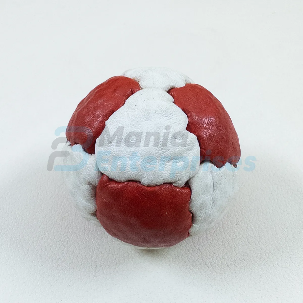Two Color 14 Panel Footbag FBG-1028 in red and white synthetic suede