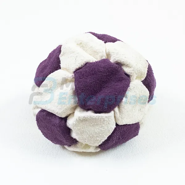 Two Color 32 Panel Footbag FBG-1003 in purple and white synthetic suede, view 2