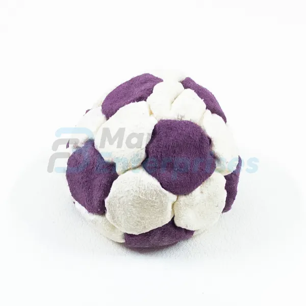 Two Color 32 Panel Footbag FBG-1003 in purple and white synthetic suede, view 3