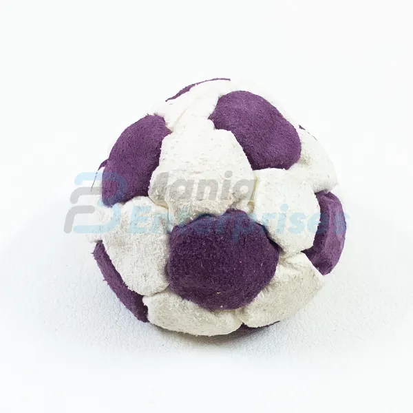 Two Color 32 Panel Footbag FBG-1003 in purple and white synthetic suede