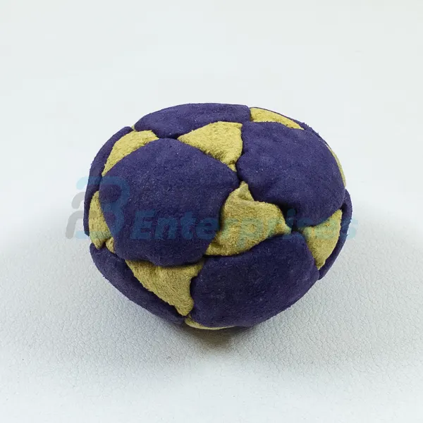 Two Color 32 Panel Footbag FBG-1006 in navy and yellow synthetic suede, view 3