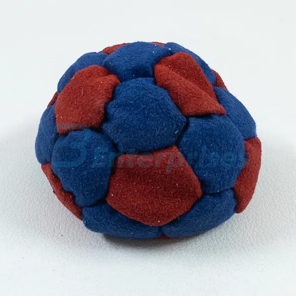Two Color 32 Panel Footbag FBG-1007 in blue and red synthetic suede, view 2