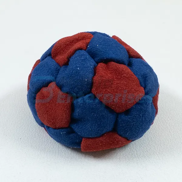 Two Color 32 Panel Footbag FBG-1007 in blue and red synthetic suede, view 3