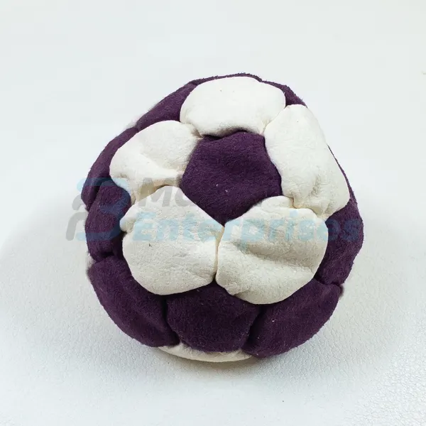 Two Color 32 Panel Footbag FBG-1010 in purple and white synthetic suede, view 2