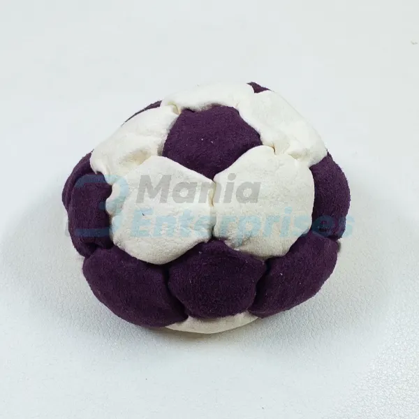Two Color 32 Panel Footbag FBG-1010 in purple and white synthetic suede, view 3