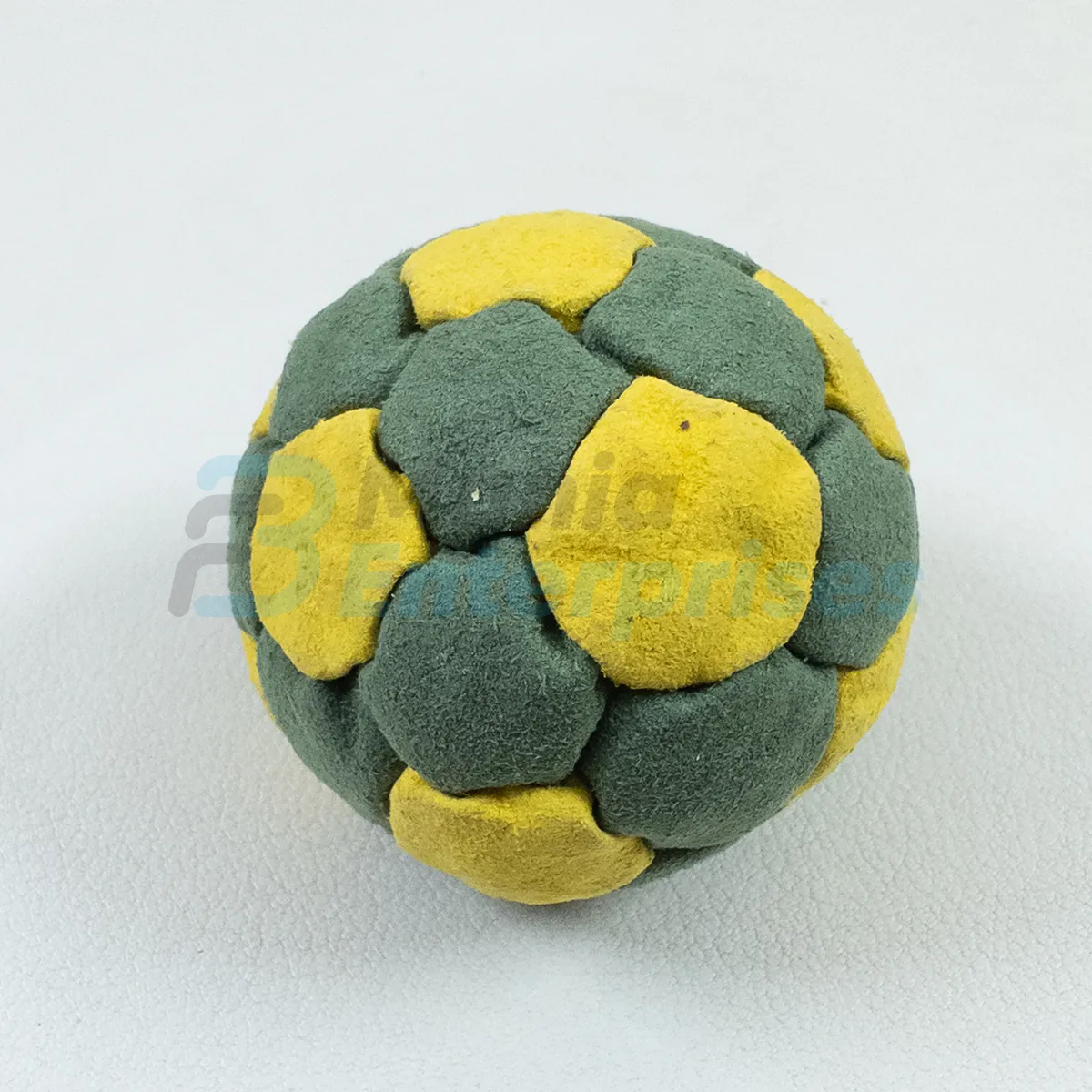 Two Color 32 Panel Footbag FBG-1011 in green and yellow synthetic suede