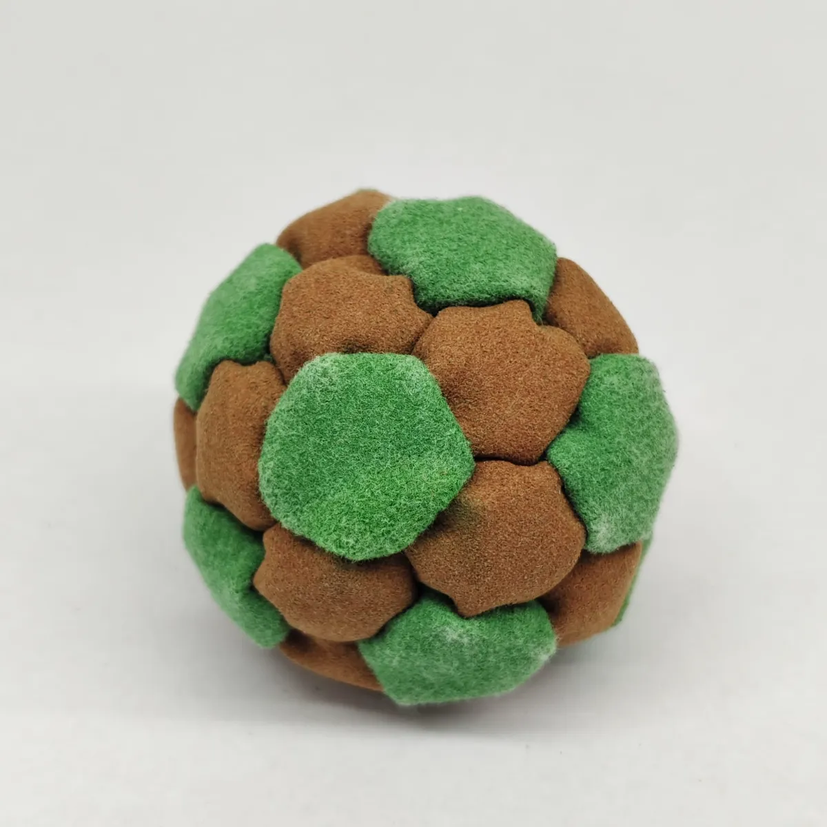Two Color 32 Panel Footbag FBG-1037 in brown and green synthetic suede