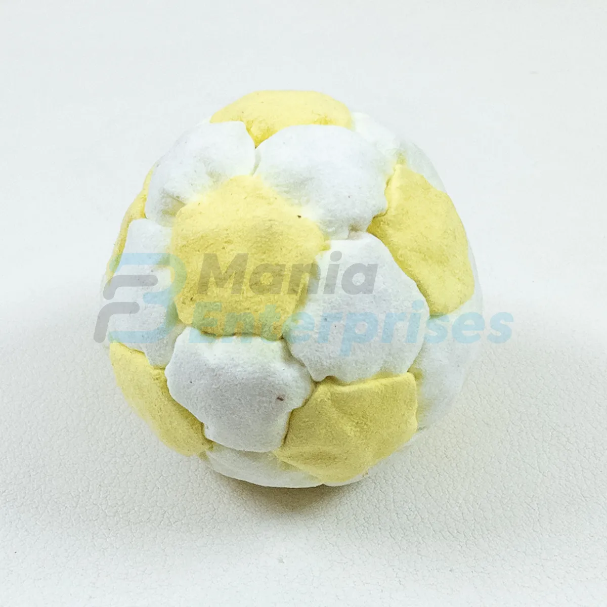 Two Color 32 Panel Footbag, Style 2 FBG-1005 in yellow and white synthetic suede