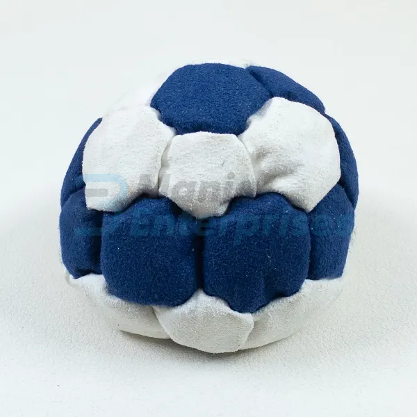 Two Color Snake Style 32 Panel Footbag FBG-1029 in navy and white synthetic suede, view 2