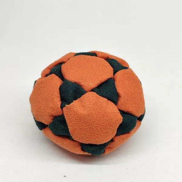 Two Color Star Style 32 Panel Footbag FBG-1039 in orange and dark green synthetic suede